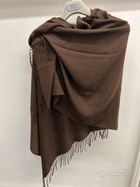 Pashmina scialle marrone con frange 175x75 cm