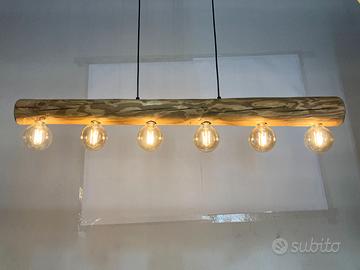 Lampadario 6 luci tronchetto in legno