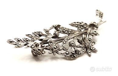 Splendida spilla antiquariato argento marcasite