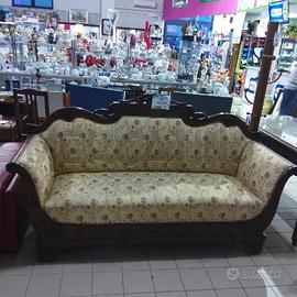 DIVANO BARCA LEGNO TESSUTO FIORI ROSA SCURO