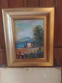 Quadro dipinto a olio - Paesaggio lacustre con cor