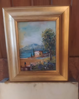 Quadro dipinto a olio - Paesaggio lacustre con cor