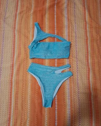 Bikini celeste brillantinato Monospalla XS