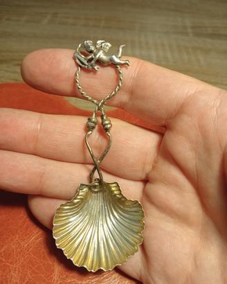 Argento 800 cucchiaino zucchero putti ostrica 