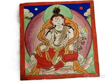 Dipinto antico su tela Thangka tibetano Guanyin