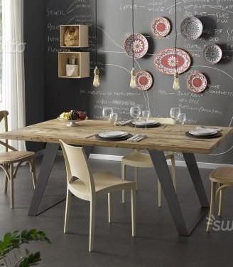 Tavolo moderno (legno antico e metallo) per cucina