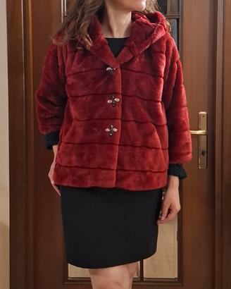 Pelliccia  ecologica   Liujo  rossa cappuccio  42