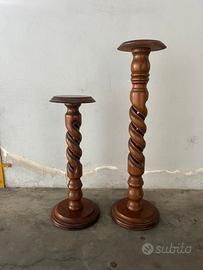 Colonna portavaso tornita in legno
