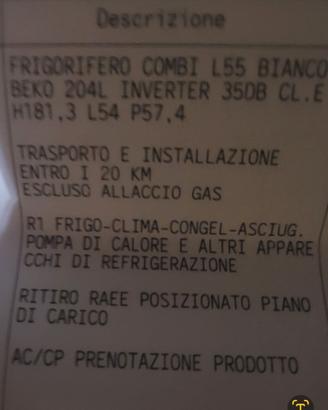 Frigorifero combi l55 bianco Beko 204 l inverter