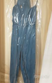 tuta elegante  azzurra raso