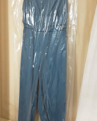 tuta elegante  azzurra raso