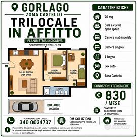 Gorlago trilocale, con due camere e garage