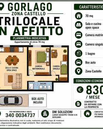 Gorlago trilocale, con due camere e garage