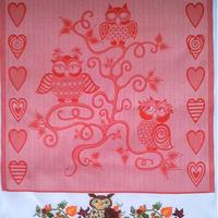 ASCIUGAPIATTI RICAMATO A PUNTO CROCE GUFO