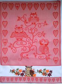 ASCIUGAPIATTI RICAMATO A PUNTO CROCE GUFO