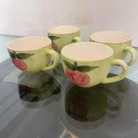 SET 4 TAZZE CERAMICA VERDE DECORAZIONE FRUTTA DIPI