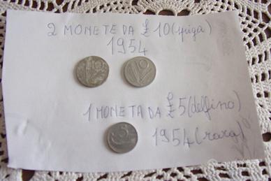 2 monete da lire 10(spiga) e una moneta da lire 5