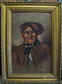 Antico dipinto Enrico De Luise olio su tavoletta
