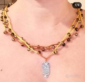 collana multifilo uncinetto,gufo