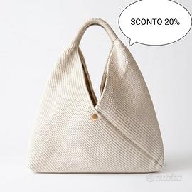 BORSA MAXI HOBO PANNA RAFIA E PELLE ARTIGIANALE 