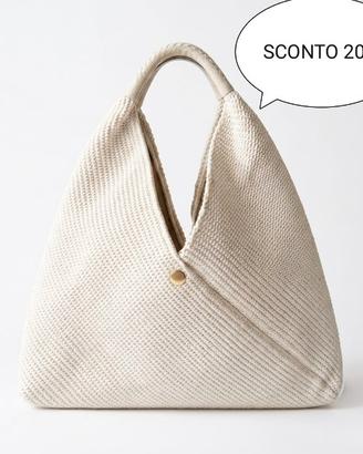 BORSA MAXI HOBO PANNA RAFIA E PELLE ARTIGIANALE 