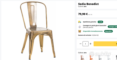 Coppia sedie in ferro Benedict color oro/bronzo