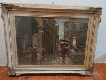 Dipinto ad Olio Vintage: Scorcio Cittadino