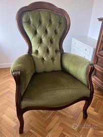 Poltrona Vintage Bergère in Velluto Verde