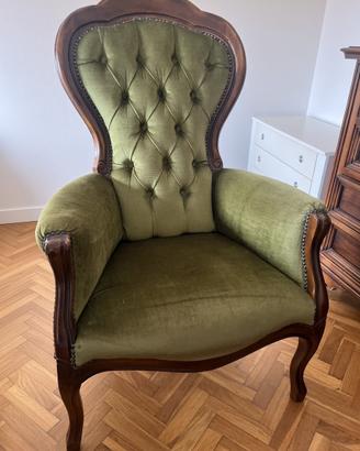 Poltrona Vintage Bergère in Velluto Verde
