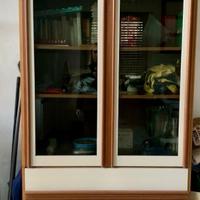 Armadio libreria, anni 70 con vetri e cassetti