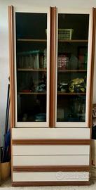 Armadio libreria, anni 70 con vetri e cassetti