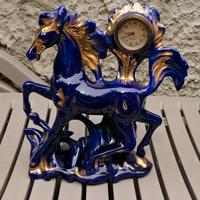 Soprammobile vintage cavallo ceramica con orologio