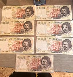 Lotto 7 pezzi 100000 lire Caravaggio