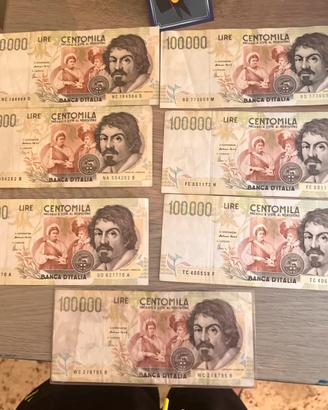Lotto 7 pezzi 100000 lire Caravaggio