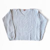 Pullover Vintage Azzurro in cotone con scollo a V