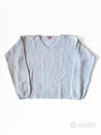 Pullover Vintage Azzurro in cotone con scollo a V