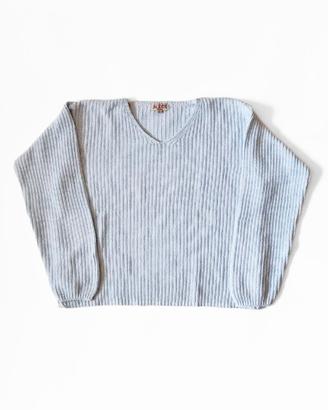 Pullover Vintage Azzurro in cotone con scollo a V