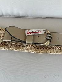 Cintura vintage femminile in cuoio e corda beige D