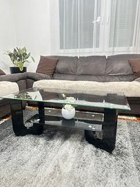 Tavolo vetro con gambe nere e vetro sopra