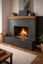 Camino 100 cm con rivestimento in pietra lavica