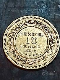 Moneta Oro 10 Francs 1891 Tunisia Alì III - Rare S