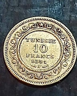Moneta Oro 10 Francs 1891 Tunisia Alì III - Rare S