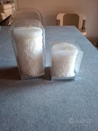 Set 2 pezzk candele bianche con glitter e scatola