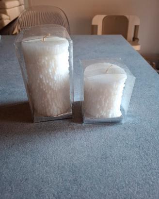 Set 2 pezzk candele bianche con glitter e scatola