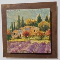 Quadretto su mattonella con paesaggio provenzale 