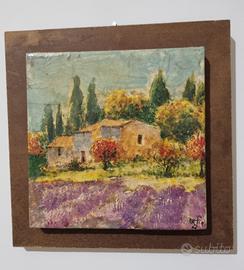 Quadretto su mattonella con paesaggio provenzale 
