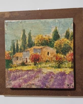 Quadretto su mattonella con paesaggio provenzale 