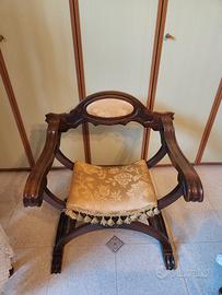 Sedia legno vintage tipo SAVONAROLA restaurata