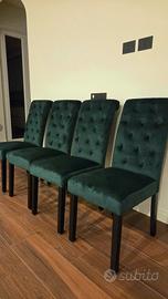 Set x4 Sedie Pranzo Velluto Verde Scuro *Nuove*