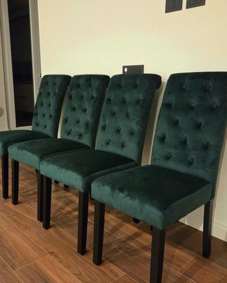 Set x4 Sedie Pranzo Velluto Verde Scuro *Nuove*
